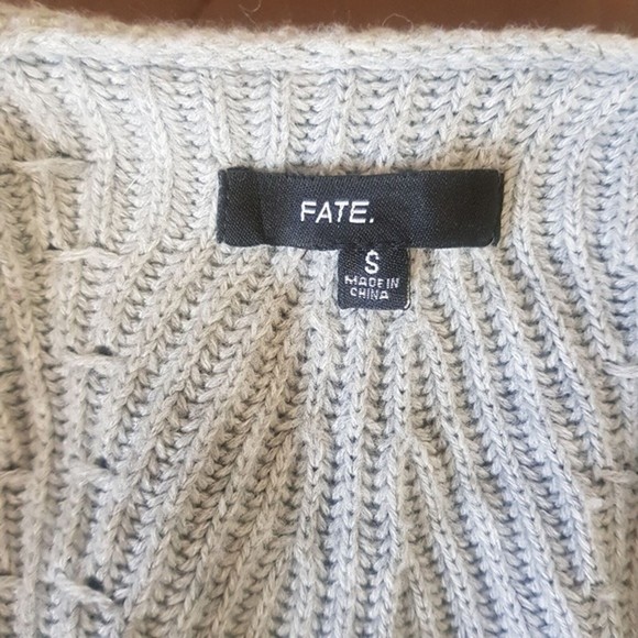 Fate Grey Cardigan Open Sweater Size Small Black line Panel Duster Thick Ribbed - Picture 7 of 12